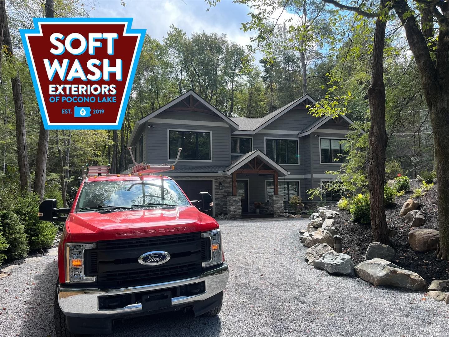 Pocono wooded property house wash