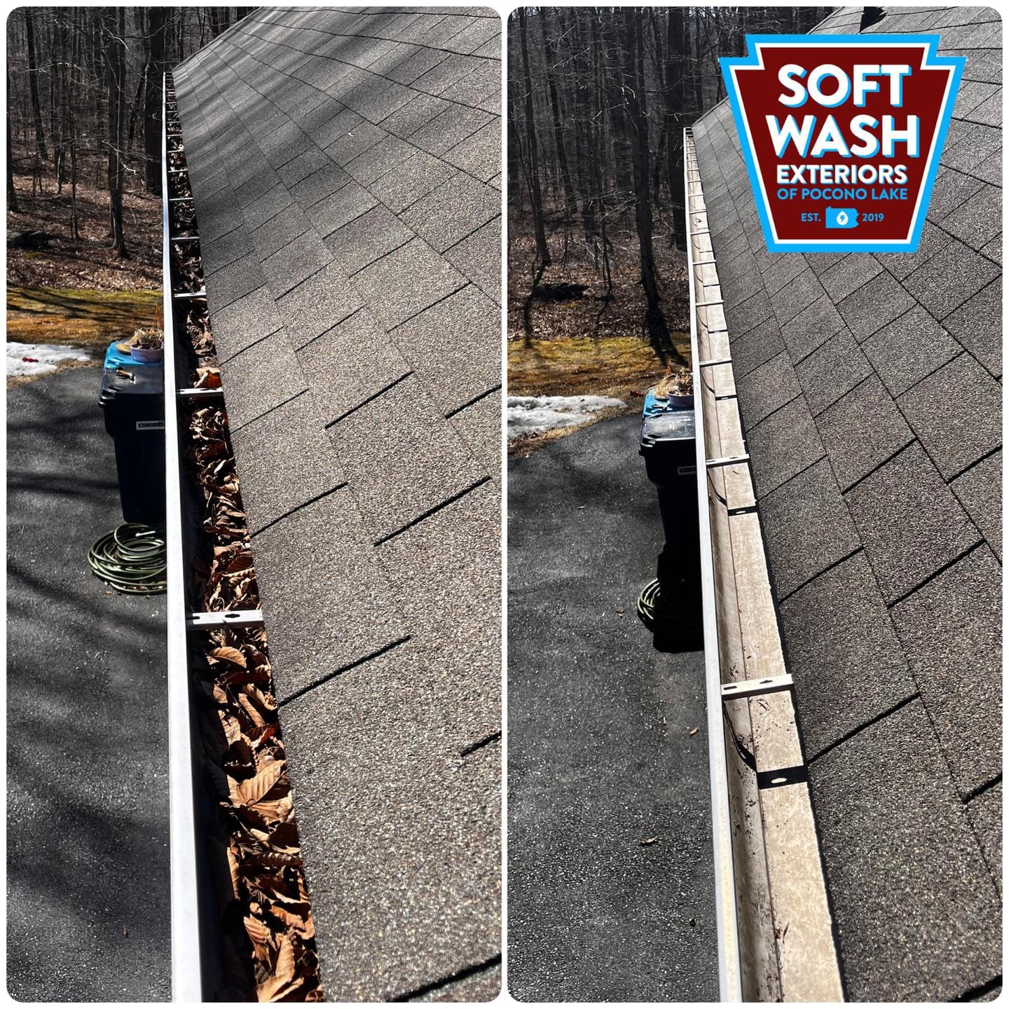 Gutter leaves before / clean after